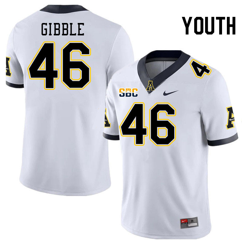 Youth #46 Jared Gibble Appalachian State Mountaineers College Football Jerseys Stitched-White